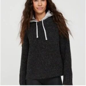 Aerie Offline Speckled Rib Knit Hooded Sweater